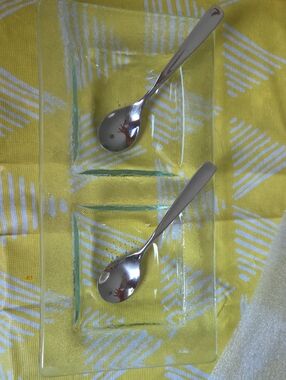 Clear Glass Double Serving Tray with Two Stainless Spoons - Clear